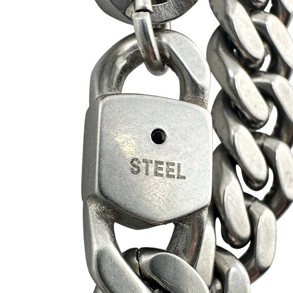 Fossil Stainless Steel Textured Smooth Reversible Unisex Curb Chain Bracelet - Picture 7 of 9